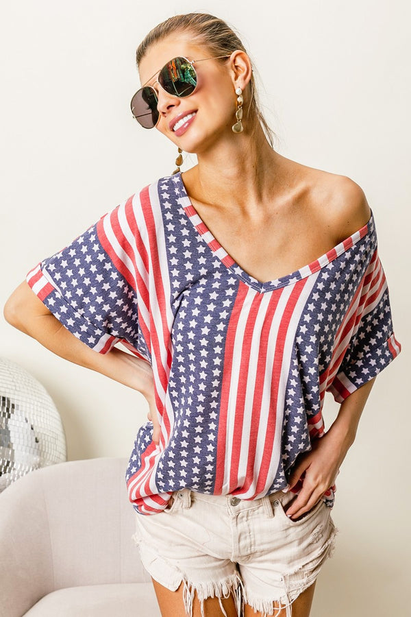 American Sweetheart Red White and Blue V-Neck