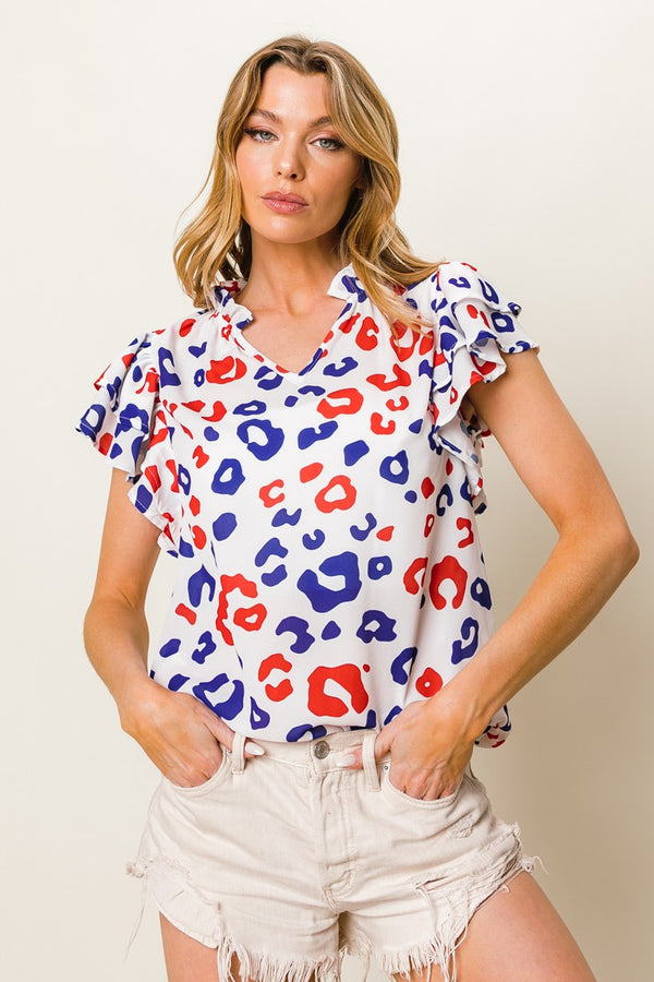 Red White Blue Leopard Top