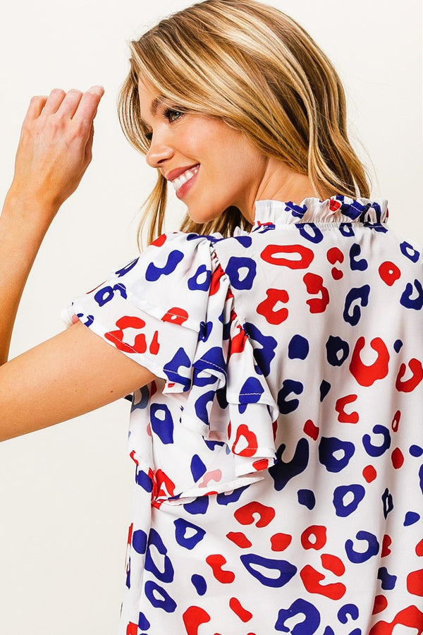 Red White Blue Leopard Top