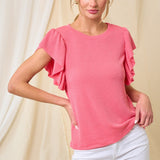 Ruffle Ribbed Top Coral