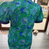 Green Blue Bloom Puff Sleeve Dress
