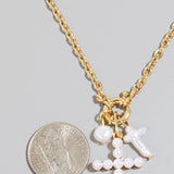 Pearl And Pearl Studded Cross Charms Necklace