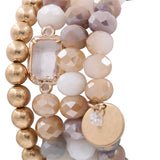 Assorted Bead Coin Charm Stretch Bracelet Set