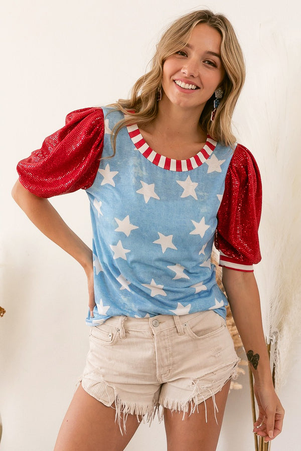 Star top with Sequin Sleeve
