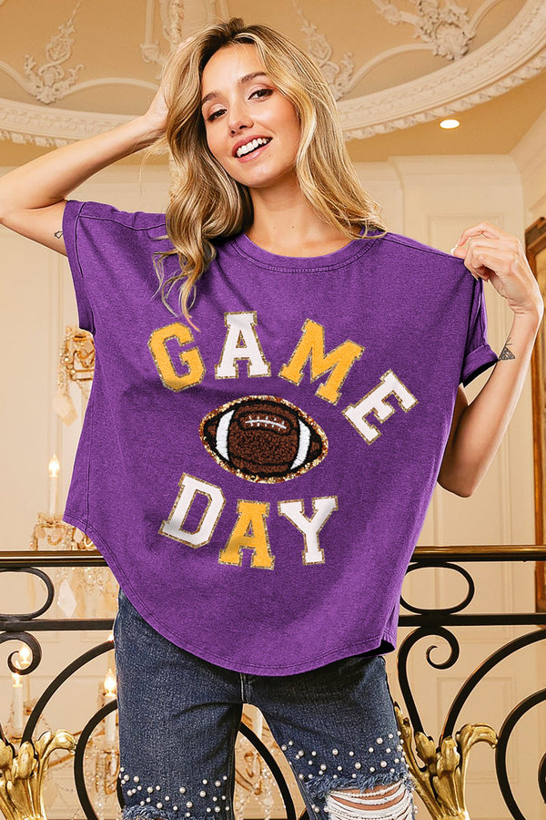 Game Day Patch Letter Top - Purple Gold