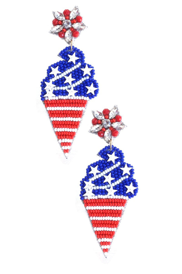 USA Ice Cream Cone Seed Bead Post Earrings