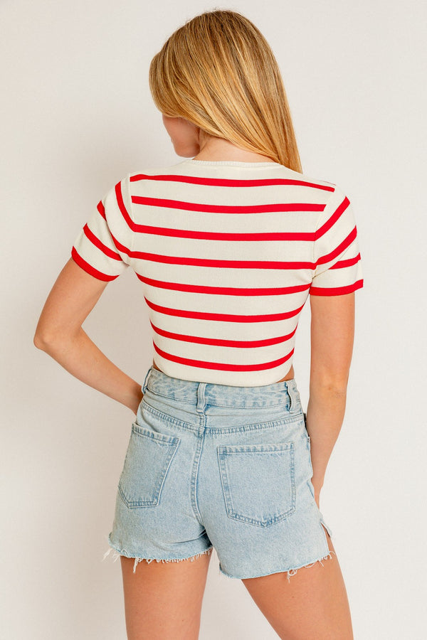 White and Red Cropped Top