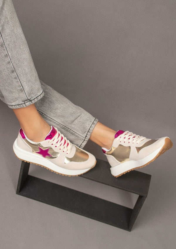 The Avery Sneaker - Gold and Fuchsia