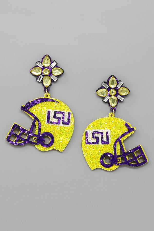 Helmet Purple and Gold Earrings