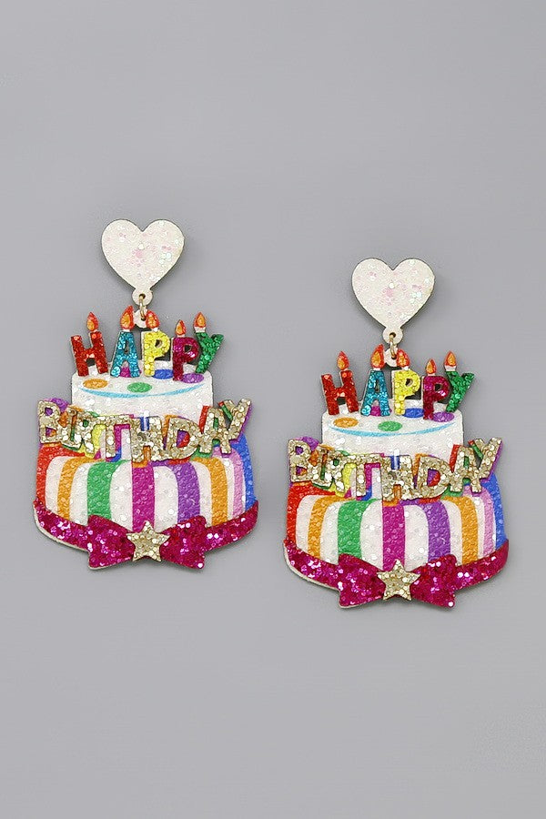 Happy Birthday Cake Glitter Earrings