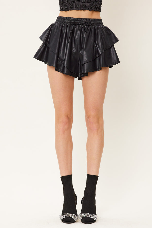 Ain't Worried About It Faux Leather Ruffle Short