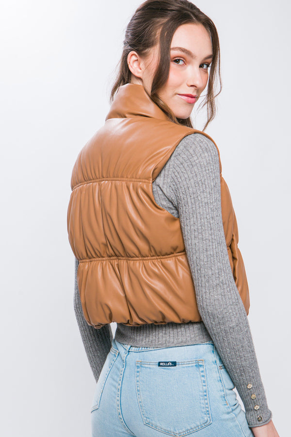 Faux Leather Puffer Vest