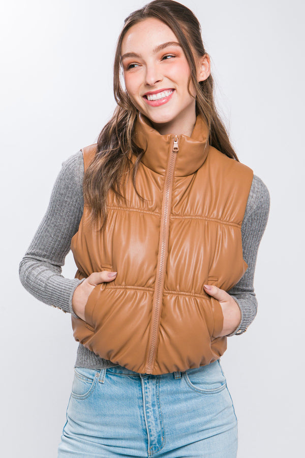 Faux Leather Puffer Vest