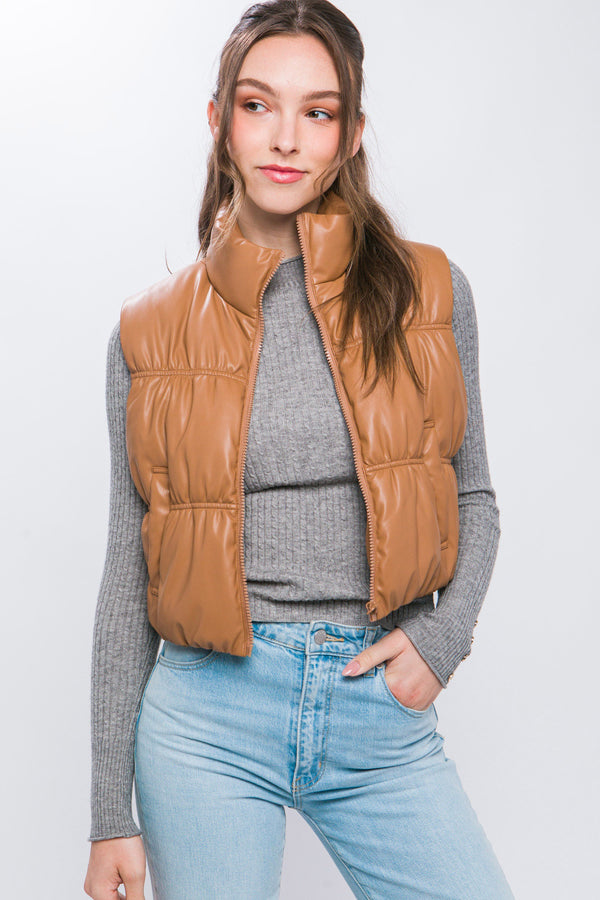 Faux Leather Puffer Vest