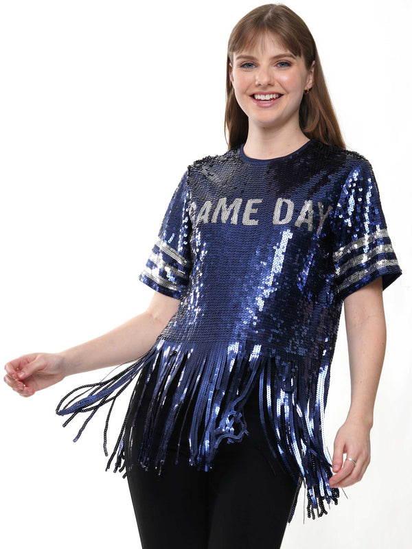 Gameday Vibes Fringe - Navy and Silver