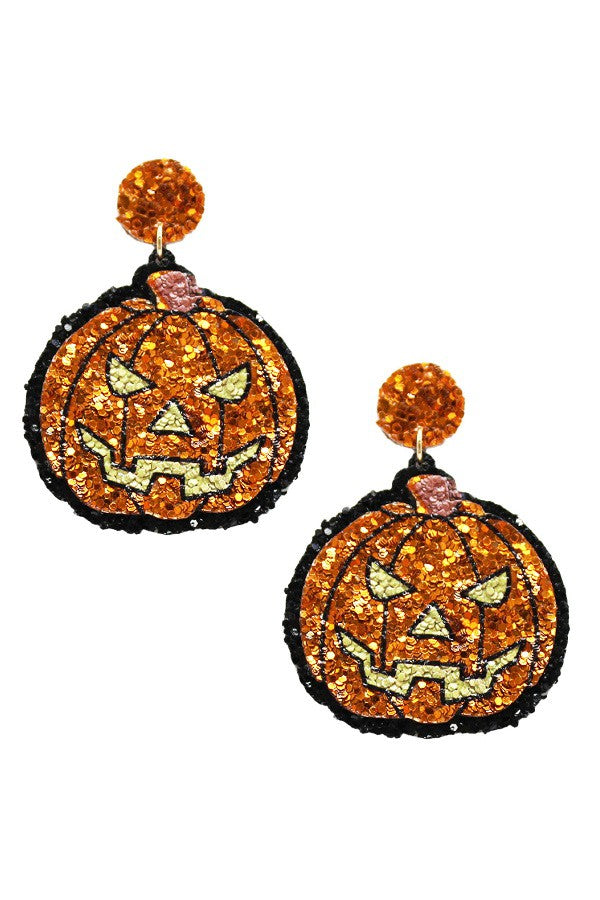 Halloween Pumpkin Glitter Dangle Earrings