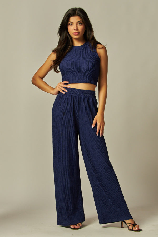 Take Me There Crinkle Textured Cropped Top 2pc Loungewear Set