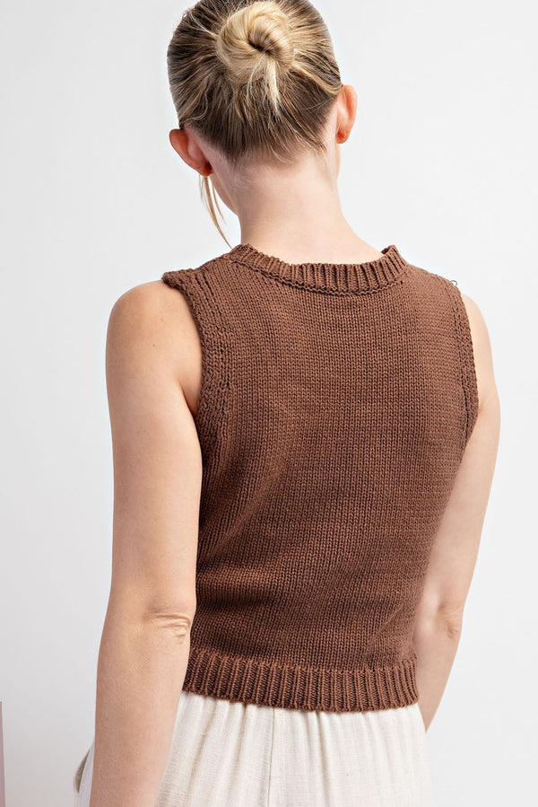 Espresso Brown Mock Neck Short Sleeve Top
