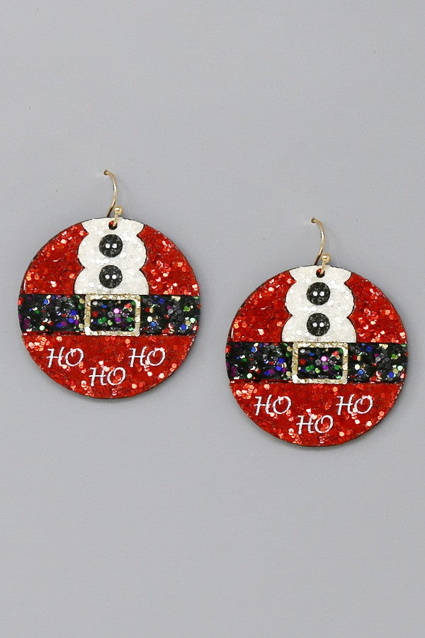 Christmas Santa Suit Glitter Dangle Earrings