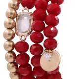 Assorted Bead Coin Charm Stretch Bracelet Set