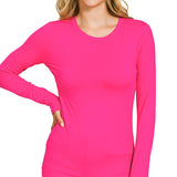 Brushed Microfiber Long Sleeve Round Neck Tee