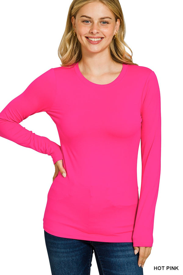 Brushed Microfiber Long Sleeve Round Neck Tee