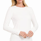 Brushed Microfiber Long Sleeve Round Neck Tee