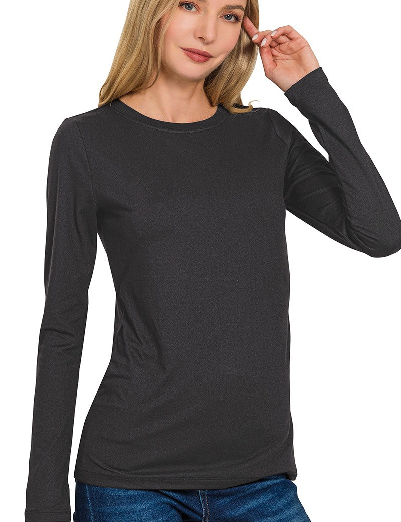 Brushed Microfiber Long Sleeve Round Neck Tee