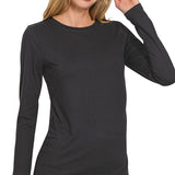 Brushed Microfiber Long Sleeve Round Neck Tee