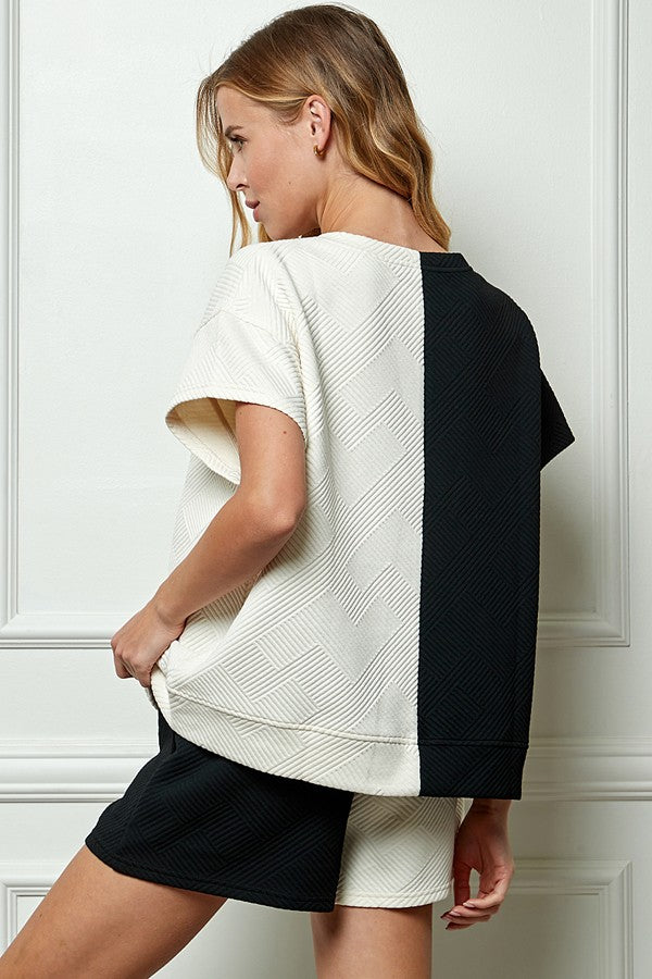 Double Take - Textured Color Block TOP