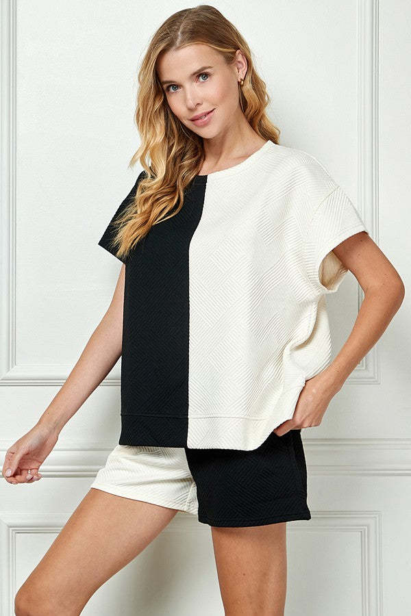Double Take - Textured Color Block Top