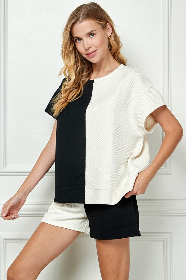 Double Take - Textured Color Block TOP