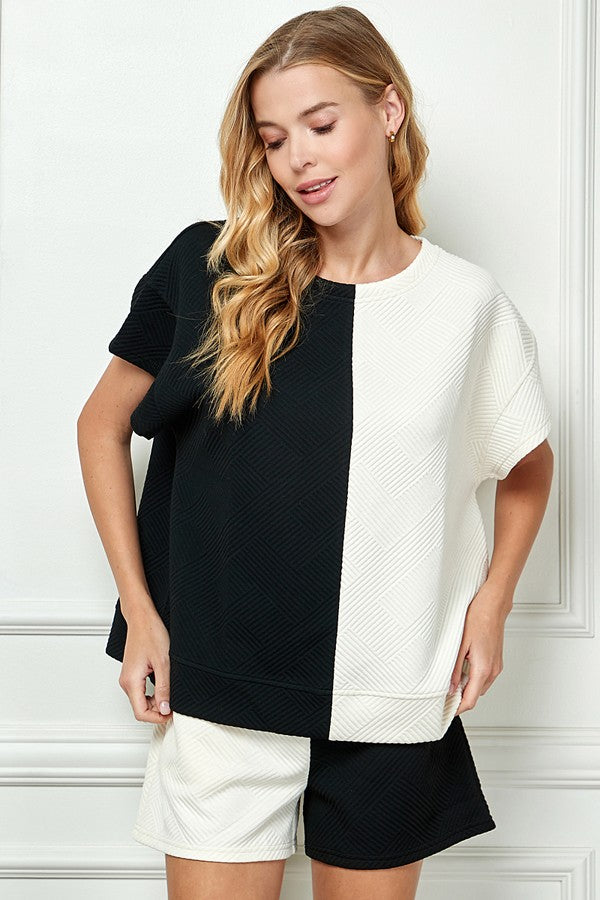 Double Take - Textured Color Block Top
