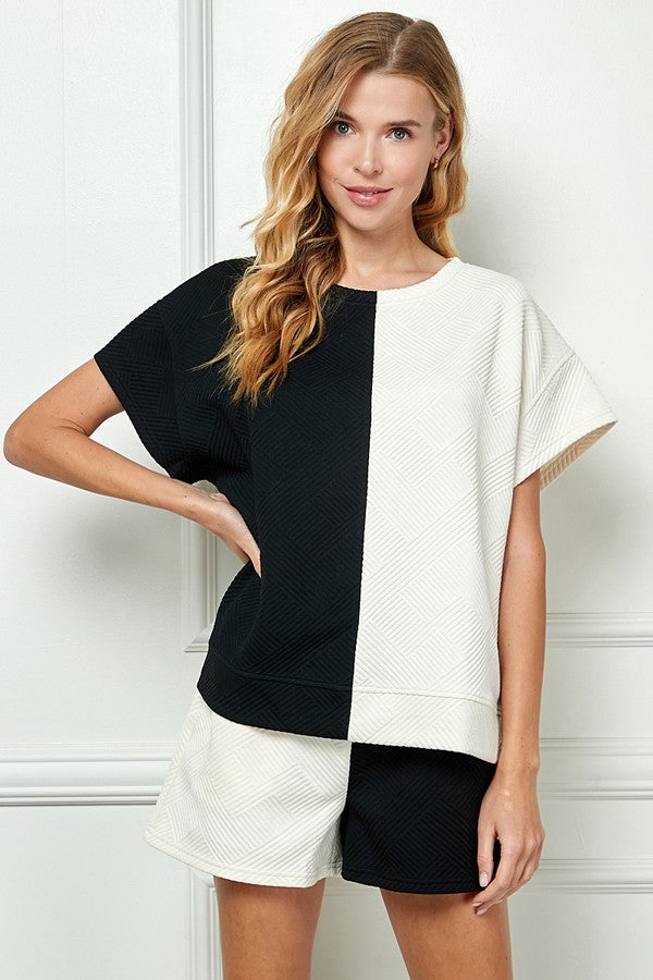 Double Take - Textured Color Block TOP