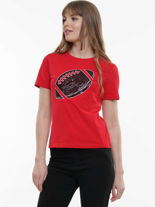 Red and Black Sequin Football Tee