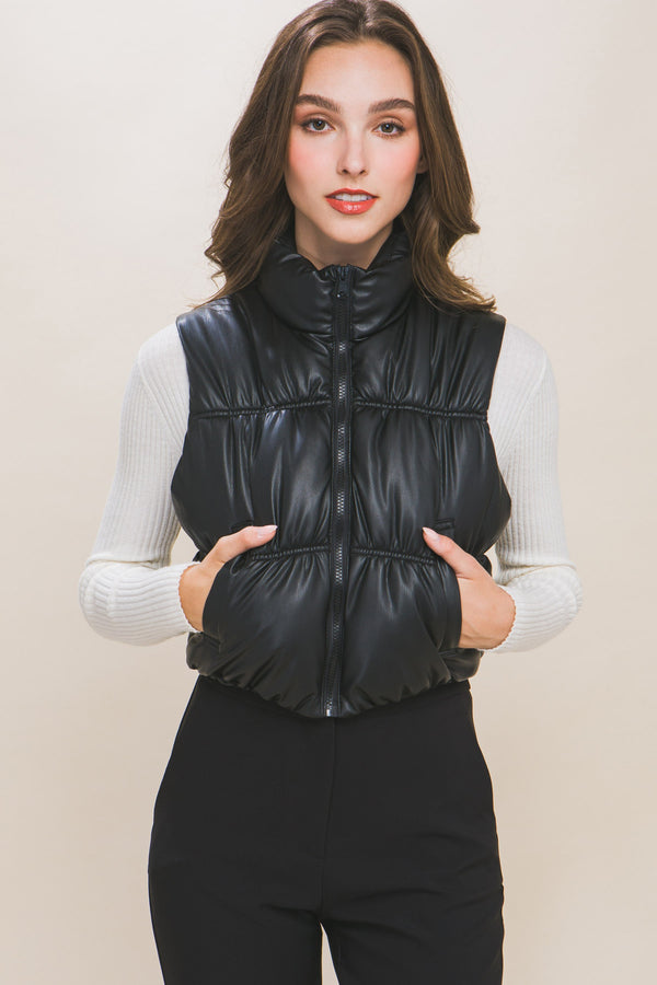 Faux Leather Puffer Vest