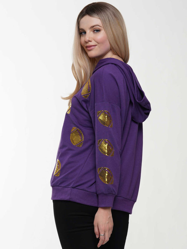 Purple and Gold Sequin Football Pullover