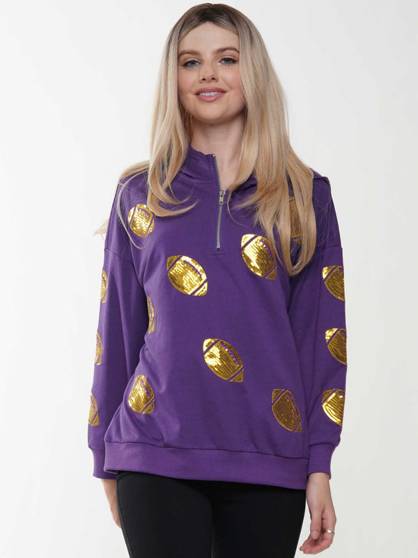 Purple and Gold Sequin Football Pullover