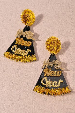 New Years Eve Earrings Hat with Pom