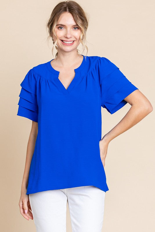 Solid Layered Short Sleeves Top