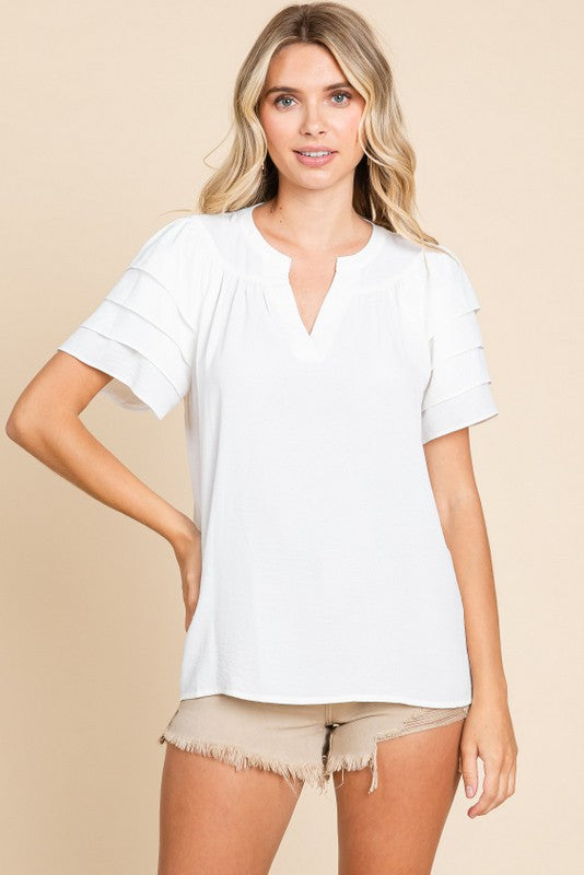 Solid Layered Short Sleeves Top