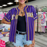 LSU Tigers Pinstripe (Licensed) | Women's Sequin Embroidery Baseball Jersey