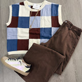 Check It Out Checkered Sweater | Dark Blue Brown Mix