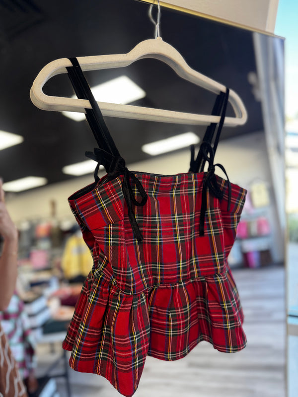 Christmas Checkered Plaid Baby Doll Top With Strap