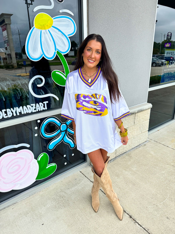 LSU Tiger Eye (Licensed) | Sequin Design Football Jersey White