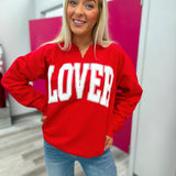 Lover Vinyl Split Neck Graphic Crewneck on Red