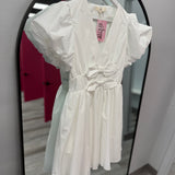 V Neck Bow White Dress