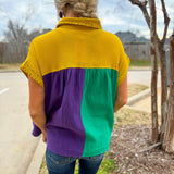 Parade Day Rhinestone Mardi Gras Color Block Top