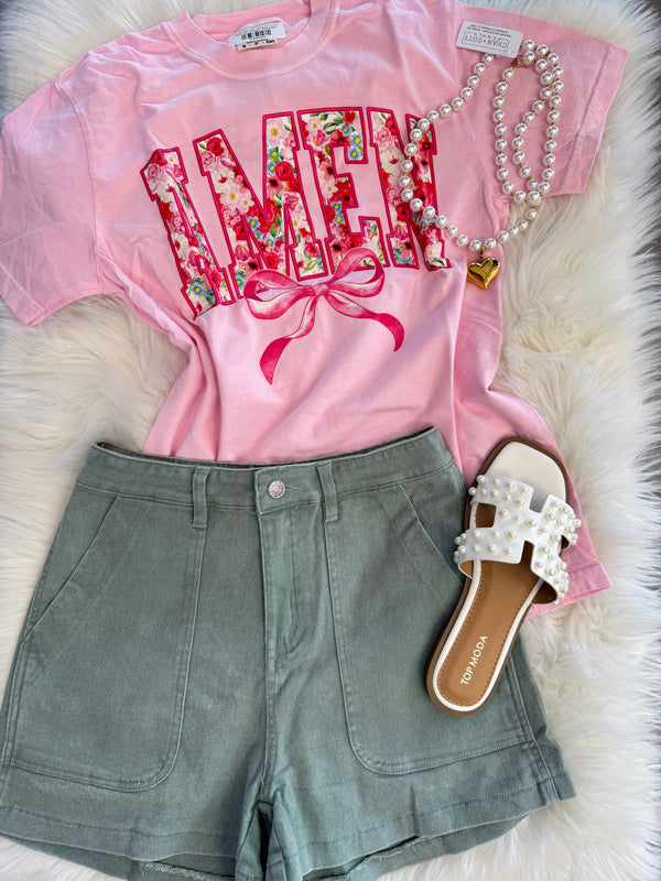 Amen Bow Screen Print  Graphic Shirt | Comfort Colors