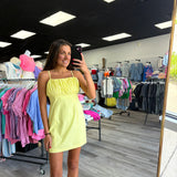 Gathered Bust Square Neck Smocked Back Dress